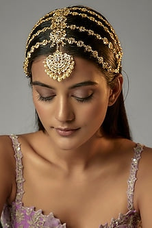 Gold Plated Semi-Precious Kundan Polki Mathapatti