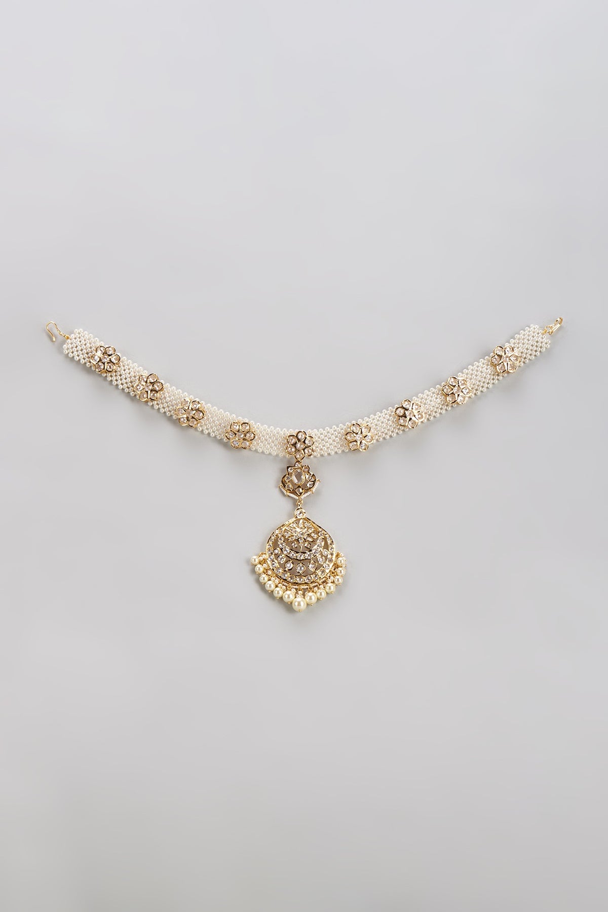 Gold Plated Semi-Precious Kundan Polki & Pearl Mathapatti