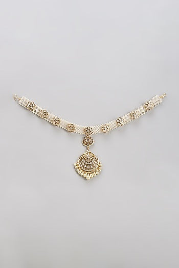 Gold Plated Semi-Precious Kundan Polki & Pearl Mathapatti