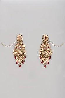 Gold Plated Semi-Precious Kundan Polki & Red Onyx Dangler Earrings