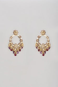 Gold Plated Semi-Precious Kundan Polki & Purple Onyx Dangler Earrings