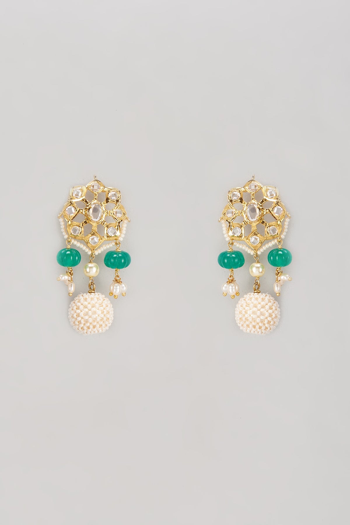 Gold Plated Semi-Precious Kundan Polki & Pearl Dangler Earrings