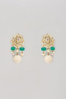 Gold Plated Semi-Precious Kundan Polki & Pearl Dangler Earrings