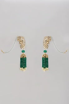 Gold Plated Semi-Precious Kundan Polki & Green Onyx Dangler Earrings