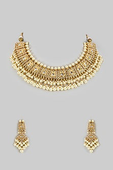 Gold Plated Kundan Polki & Pearl Choker Necklace Set
