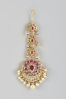 Gold Plated Kundan Polki & Red Onyx Maangtikka