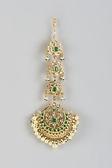 Gold Plated Kundan Polki & Green Onyx Maangtikka