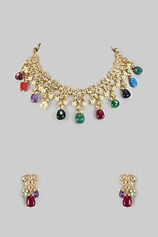 Gold Plated Kundan Polki & Pearl Choker Necklace Set