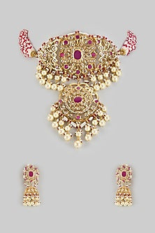 Gold Plated Kundan Polki & Red Onyx Choker Necklace Set
