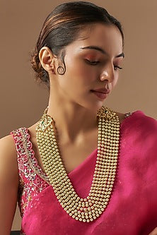 Gold Plated Kundan Polki & Green Onyx Layered Necklace Set