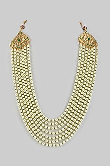 Gold Plated Kundan Polki & Green Onyx Layered Necklace Set