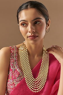 Gold Plated Kundan Polki & Red Onyx Layered Necklace Set