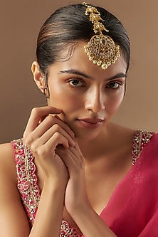 Gold Plated Kundan Polki & Onyx Maangtikka