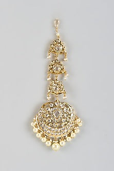 Gold Plated Kundan Polki & Onyx Maangtikka