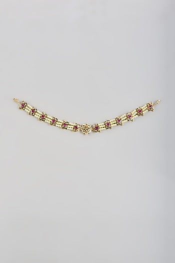 Gold Plated Kundan Polki & Red Onyx Mathapatti