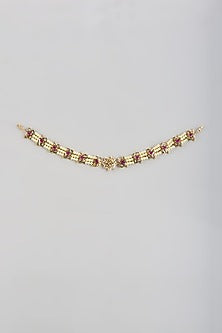 Gold Plated Kundan Polki & Red Onyx Mathapatti