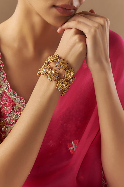 Gold Plated Kundan Polki & Green Onyx Bangles (Set of 2)