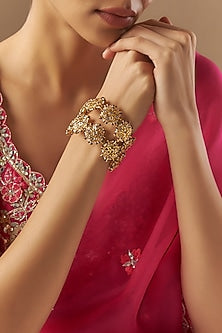 Gold Plated Kundan Polki & Green Onyx Bangles (Set of 2)