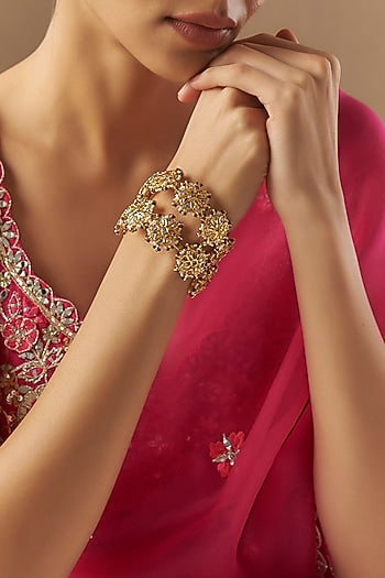 Gold Plated Kundan Polki & Green Onyx Bangles (Set of 2)