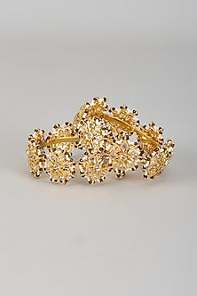 Gold Plated Kundan Polki & Green Onyx Bangles (Set of 2)