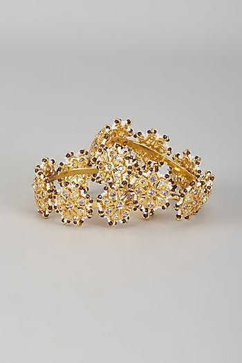 Gold Plated Kundan Polki & Green Onyx Bangles (Set of 2)