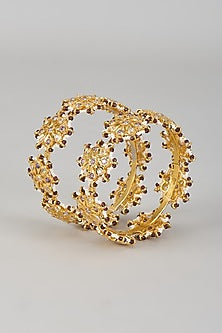 Gold Plated Kundan Polki & Green Onyx Bangles (Set of 2)