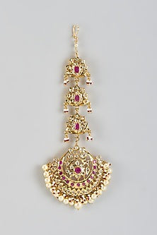 Gold Plated Kundan Polki & Red Onyx Maangtikka
