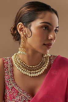 Gold Plated Kundan Polki & Pearl Choker Necklace Set