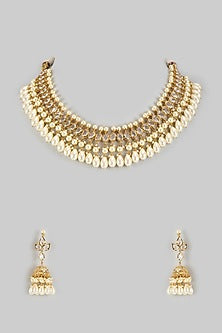 Gold Plated Kundan Polki & Pearl Choker Necklace Set