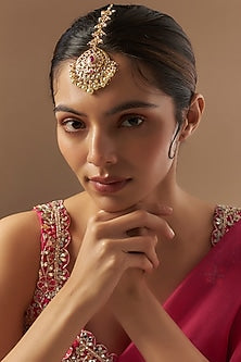 Gold Plated Kundan Polki & Red Onyx Maangtikka