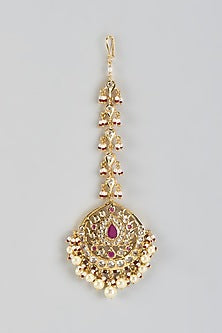 Gold Plated Kundan Polki & Red Onyx Maangtikka