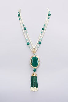 Gold Plated Green Onyx Long Necklace