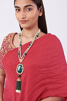 Gold Plated Green Onyx Long Necklace