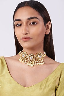 Gold Plated Choker Necklace With Pearls