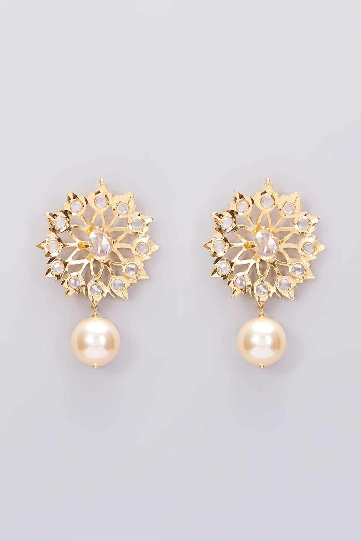 Gold Plated Stud Earrings With Pearls