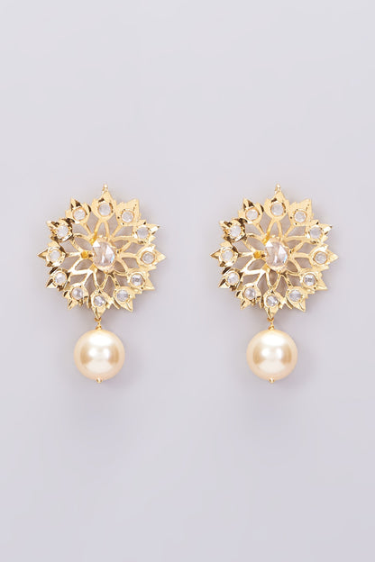 Gold Plated Stud Earrings With Pearls