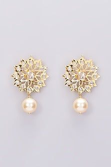 Gold Plated Stud Earrings With Pearls