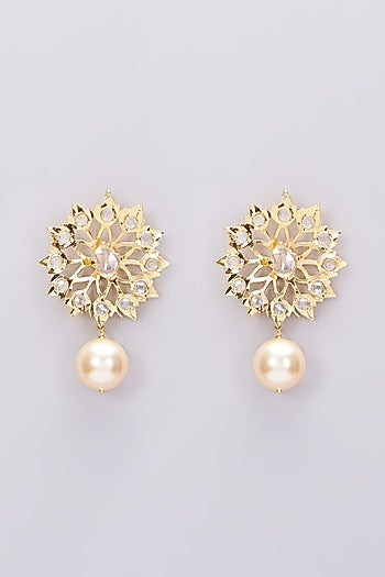 Gold Plated Stud Earrings With Pearls