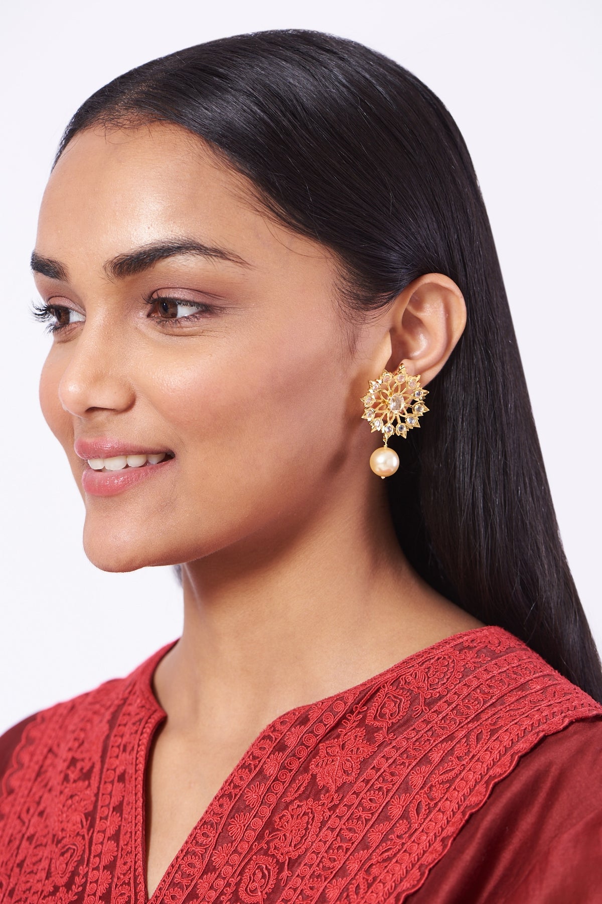 Gold Plated Stud Earrings With Pearls
