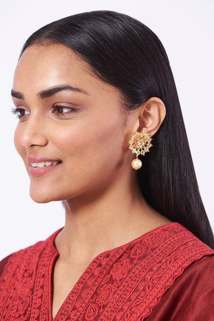 Gold Plated Stud Earrings With Pearls