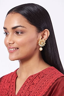 Gold Plated Stud Earrings With Pearls