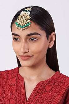 Gold Plated Green Onyx Maang Tikka