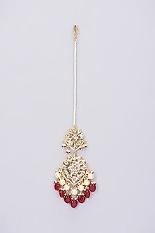 Gold Plated Red Onyx Maang Tikka