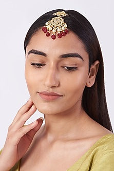 Gold Plated Red Onyx Maang Tikka