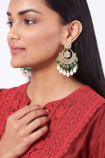 Gold Plated Onyx Chandbali Earrings