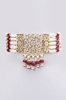 Gold Plated Choker Necklace With Red Onyx