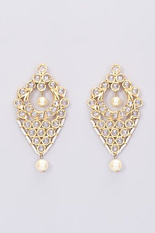 Gold Plated Kundan & Pearl Chandbali Earrings