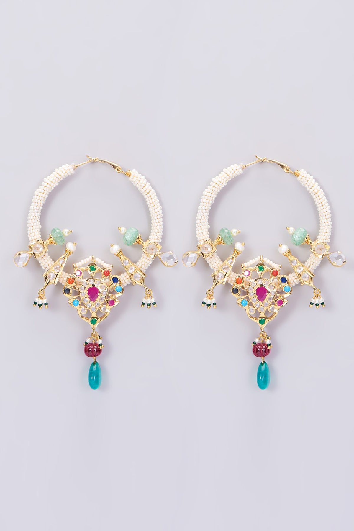 Gold Plated Chandbali Earrings With Multi-Colored Stones
