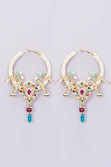 Gold Plated Chandbali Earrings With Multi-Colored Stones