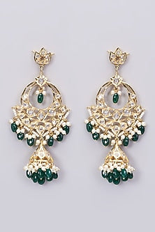 Gold Plated Pearl & Green Onyx Chandbali Earrings